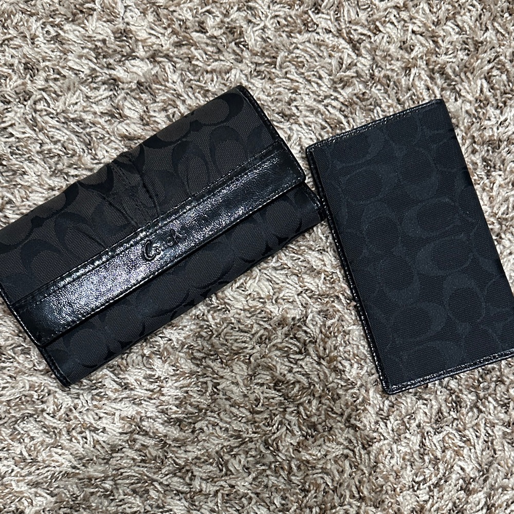 Coach Black Signature Wallet and Checkbook Set